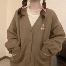 KOSAHIKI Women Sweater Vintage Y2k Loose  Cardigan  Embroidery Jumper 2022 Japan - £81.82 GBP