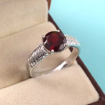 Natural Garnet Ring Simple 925Sterling Silver January Birthstone Engagement Ring - £54.94 GBP