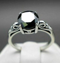1 CT Black Round Cut Diamond Solitaire Engagement Ring In 14K White Gold Plated - £64.98 GBP