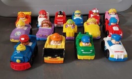 Fisher Price Little People Wheelies Race Cars Jeep Tow Fire Vehicles Lot... - $32.39