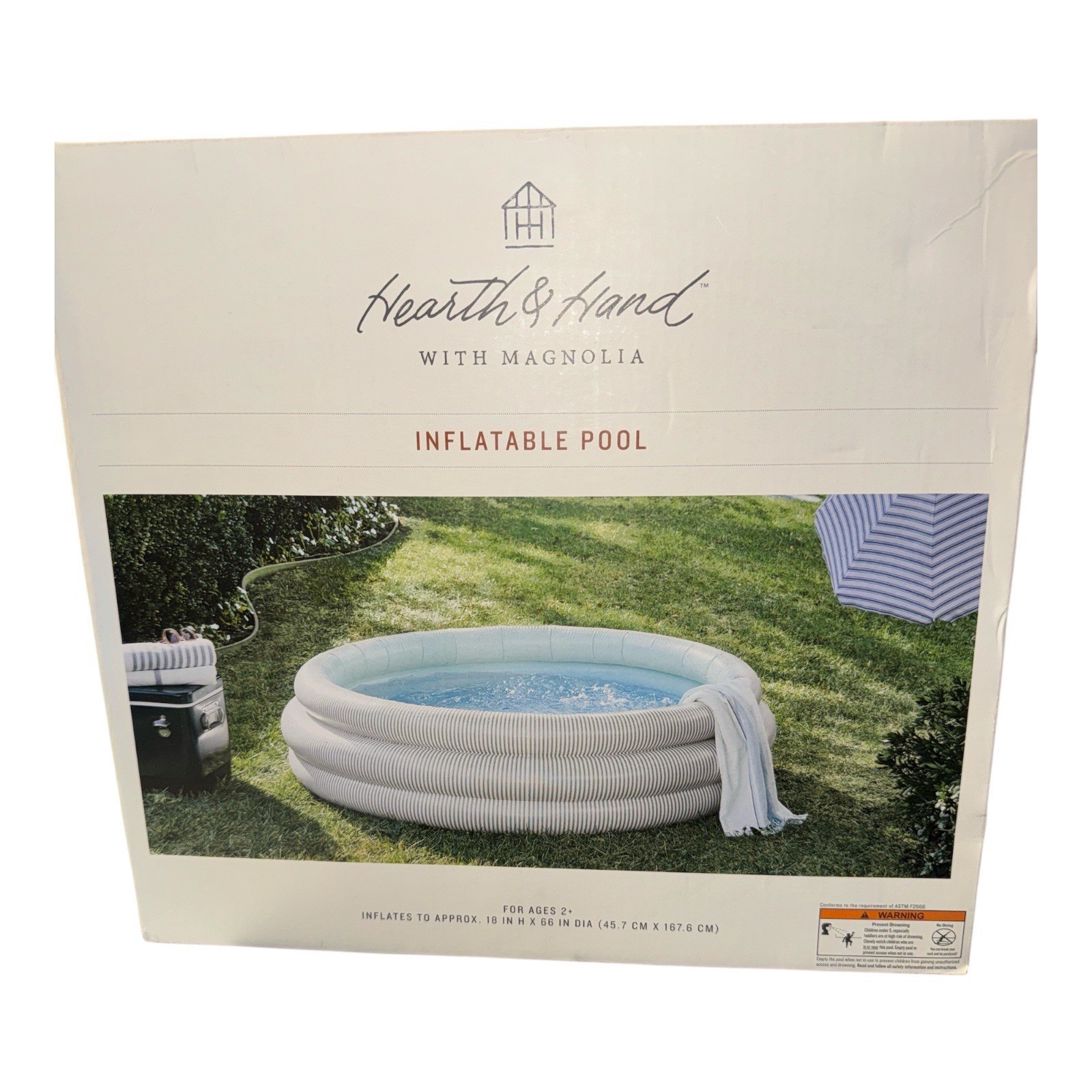 Hearth &amp; Hand Magnolia Inflatable Pool Round Striped Ring 18&quot;x66&quot; NEW Ki... - $29.67