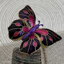 Vintage 3&quot; Purple Pink Gold Enamel Cloisonné Butterfly Brooch Pin West G... - £22.10 GBP