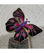 Vintage 3&quot; Purple Pink Gold Enamel Cloisonné Butterfly Brooch Pin West G... - $27.72