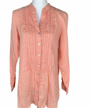 J. Jill Coral Orange Knit Tunic Top Shirred Shoulders Button Tab Sleeves Size M - £17.27 GBP