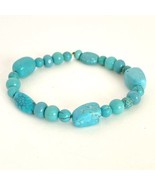 Turquoise Dyed Howlite &amp; Glass Beads Stretch Bracelet 6.7” - £8.65 GBP