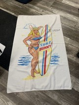 Vintage Surf Bunny Florida Beach Towel Pin Up Surfboard Stained Read - $46.75