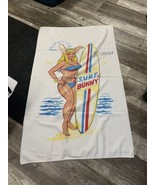 Vintage SURF BUNNY Florida Beach Towel Pin Up Surfboard Stained READ - $46.75