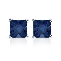4 CT Princess Simulated Sapphire Solitaire Stud Earrings 925 Sterling Silver - £36.92 GBP
