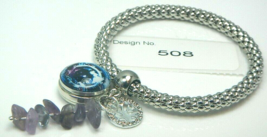 Amethyst Gemstone 5.5 mm dia. Bangle Bracelet 18 mm snap bead &amp; charm-508 - £7.98 GBP