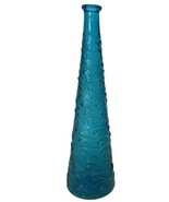  Vtg Italy Italian Glass Empoli Genie Bottle Wave MCM Blue 15.25&quot; No Top - £72.47 GBP