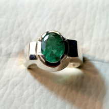 Natural emerald ring certified sawat darkest green earth mined untreated Stone - £150.58 GBP