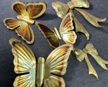 Vintage Butterflies Gold Tone Metal Set Of 3 And 2 Bows - $14.85