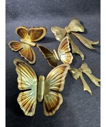 Vintage Butterflies Gold Tone Metal Set Of 3 And 2 Bows - $14.85