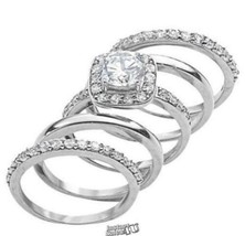 5-Piece Sterling Silver Ring Set Silver Size 7 Glittering Cubic Zirconia Accents - $66.49