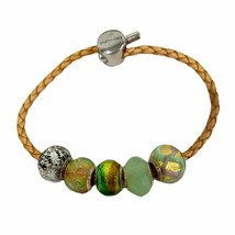 PERSONA Tan Braided Bracelet with 5 Persona Beads in Shades of Aqua/Green - £60.92 GBP