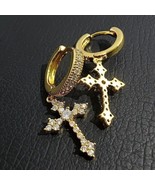 Coupe Ronde Simulé Croix Diamant Goutte / Pendant Earrings IN 14k Plaqué or - $82.29