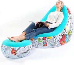 Lazy Sofa, Inflatable Sofa, Family Inflatable Lounge Chair, Graffiti, Blue - $47.99
