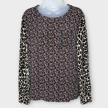 EQUIPMENT FEMME mixed print floral leopard 100% silk long sleeve blouse size med - £29.90 GBP