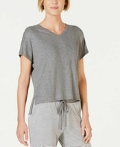 Alfani Super Soft Ribbed grey Womens short sleeve V neck Pajama Top XS New - $11.33