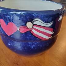 Hand Painted Stoneware Bowl or Planter, 6", Blue, Red Heart and Angels, Folk Art image 12