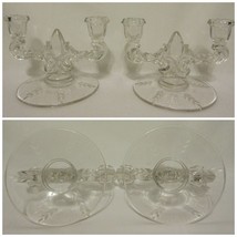 Vintage Fostoria Clear Glass Leaf Etched Pattern Double Candlestick Hold... - $26.38