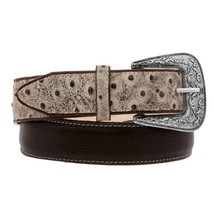 Dark Brown Western Wear Cowboy Leather Belt Ostrich Print Dress Buckle Cinto - £23.97 GBP