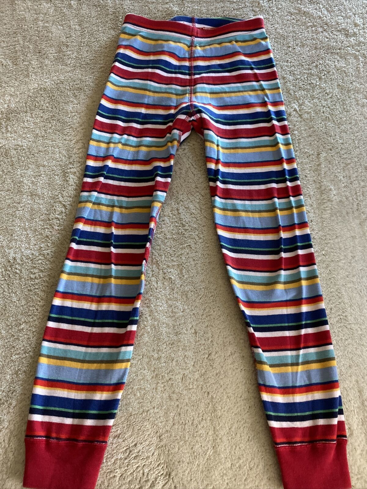 Hanna Andersson Boys Red Blue Green Yellow Striped Snug Fit Pajama Pants 6-7 - $12.25