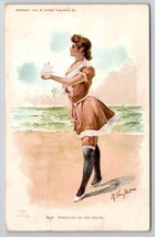 Victorian Bathing Beauty Strolling The Beach A/S Veenfliet Postcard C37 - $9.95