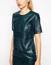 Handmade Formal Lambskin Casual Women&#39;s Party Green Leather Top Stylish Genuine - £112.68 GBP+