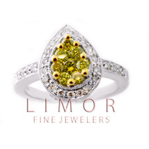 1.06CT Women's 14K White Gold Natural Canary Yellow Tear Shape Diamond Ring   - $1,236.51