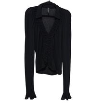 Anthropologie Whimsigoth Black Sheer Ruffle Blouse Romantic Gothic Butto... - $26.99