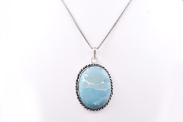 Oval Larimar Handmade Pendant Necklace Daily Casual Birthstone Wear Women Girls - £18.27 GBP+