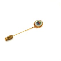 Vintage Sign 14k Gold Filled Lenox Oval Glass Floral Autumn Lapel Hat Stick Pin - £31.34 GBP