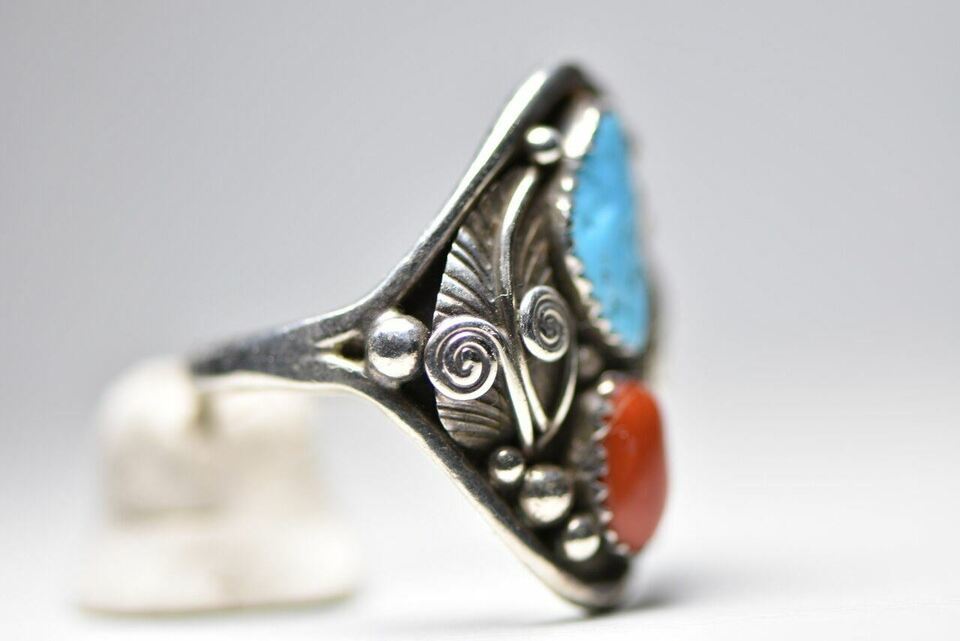 Turquoise ring Coral band sterling silver women men Size 10.75 Item image 4