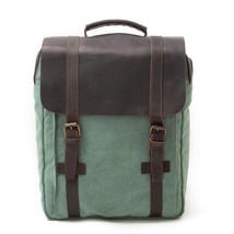 Europe Fashion Pure Cotton Canvas Leather Backpack 14&quot; Laptop Waterproof Daypack - £74.42 GBP