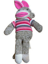 Sock Monkey Pink Gray White Stripe with Bunny Ears Easter - $9.80
