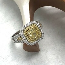 GIA Certified 1.57 Ct Cushion Cut Yellow Diamond Engagement Ring 18k White Gold - £3,679.52 GBP