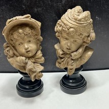 Pair 19th C French Terracotta Signed E. Guillemin Boy &amp; Girl Children Busts - £100.97 GBP