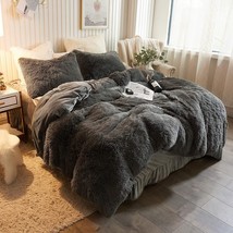 Xege Plush Shaggy Duvet Cover Luxury Ultra Soft Crystal Velvet, Dark Gray). - £45.52 GBP