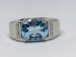 Natural aquamarine ring for men in 925 sterling silver - £207.16 GBP