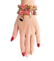 Layered Gold with Pink Glass Beads Fashion Boutique Charms Stretch Bracelet Set - £28.20 GBP
