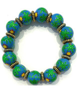 NEW ANGELA MOORE BLUE GREEN YELLOW BRACELET WITH PALM TREES - £23.40 GBP