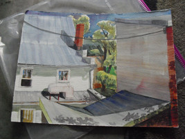 Original Modern Watercolor Painting - Scene From a Roof Top - £20.24 GBP