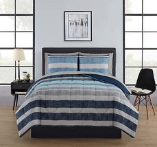 Twin XL Bed in a Bag 5-Piece Comforter Set with Sheets Blue White Gray Stripes - $61.21