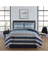 Twin XL Bed in a Bag 5-Piece Comforter Set with Sheets Blue White Gray S... - £47.99 GBP