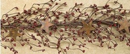 NEW Primitive Pip Berry Garland w/ Rusty 2&quot; Stars BURGUNDY BERRIES 40&quot; - £14.37 GBP