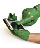 Men Driving Texting Touch Screen Leather Gloves Green Size Small - $30.00