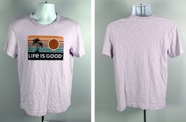 Life is Good Palm Trees Sun Logo T Shirt Mens Small Purple Cotton - £17.32 GBP
