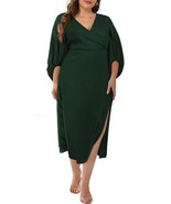Plus Size V Neck Maxi Dress with Slit – Puff Sleeve Wrap Party Cocktail ... - $39.77 CAD