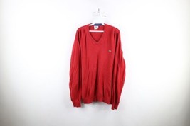 Vtg Lacoste Mens 7 US 2XL Distressed Croc Logo Knit V-Neck Sweater Red Cotton - £31.80 GBP